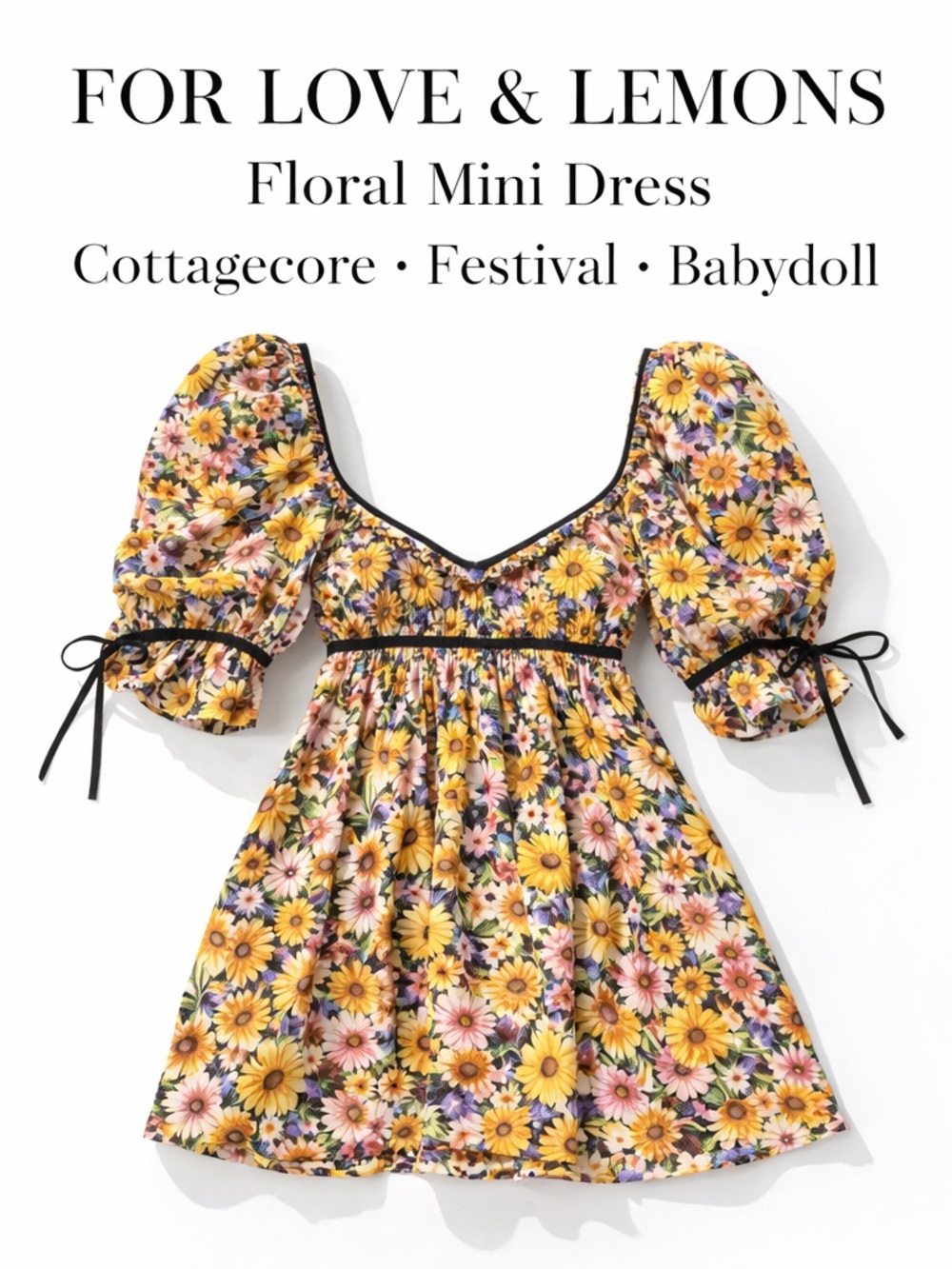 For Love & Lemons Floral Mini Dress Cottagecore Festival Babydoll Boho Small